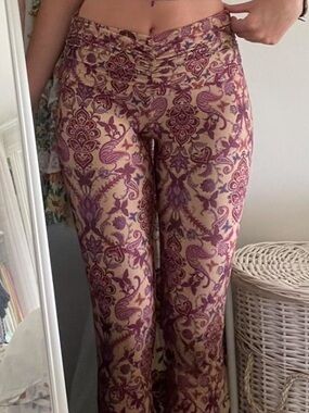 I.AM.GIA Beige Flare Pants with Purple Paisley Print